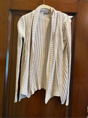 Express Women's Light Cream Ribbed Open Front Cardigan